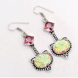 Triplet Opal/Pink Topaz Earrings